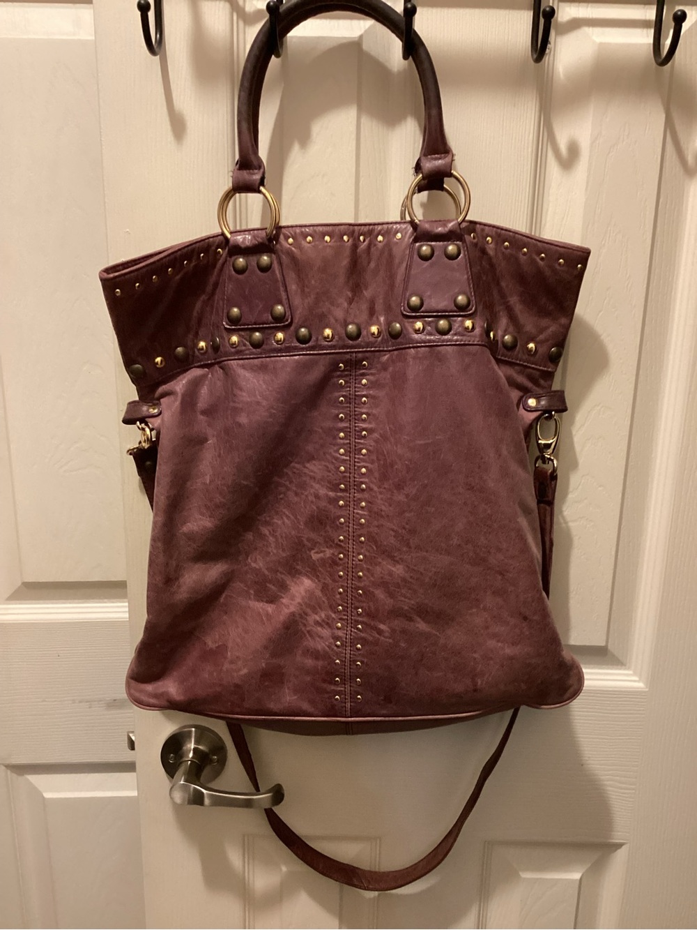 Kate Landry Plum Studded Tote with Top Handles